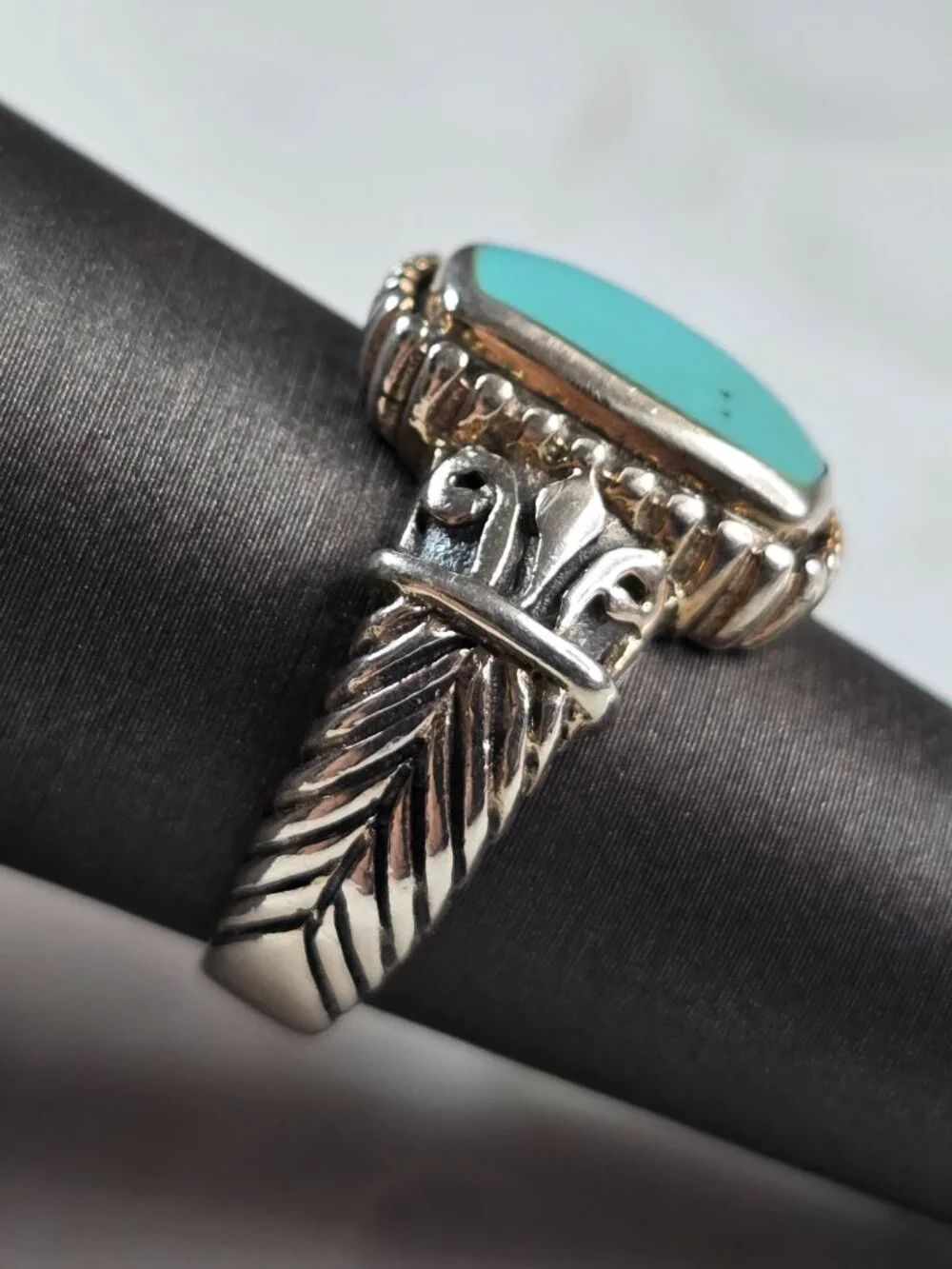 Womens Vintage Estate Sterling Silver Southwestern Turquoise Ring 5.8g E628